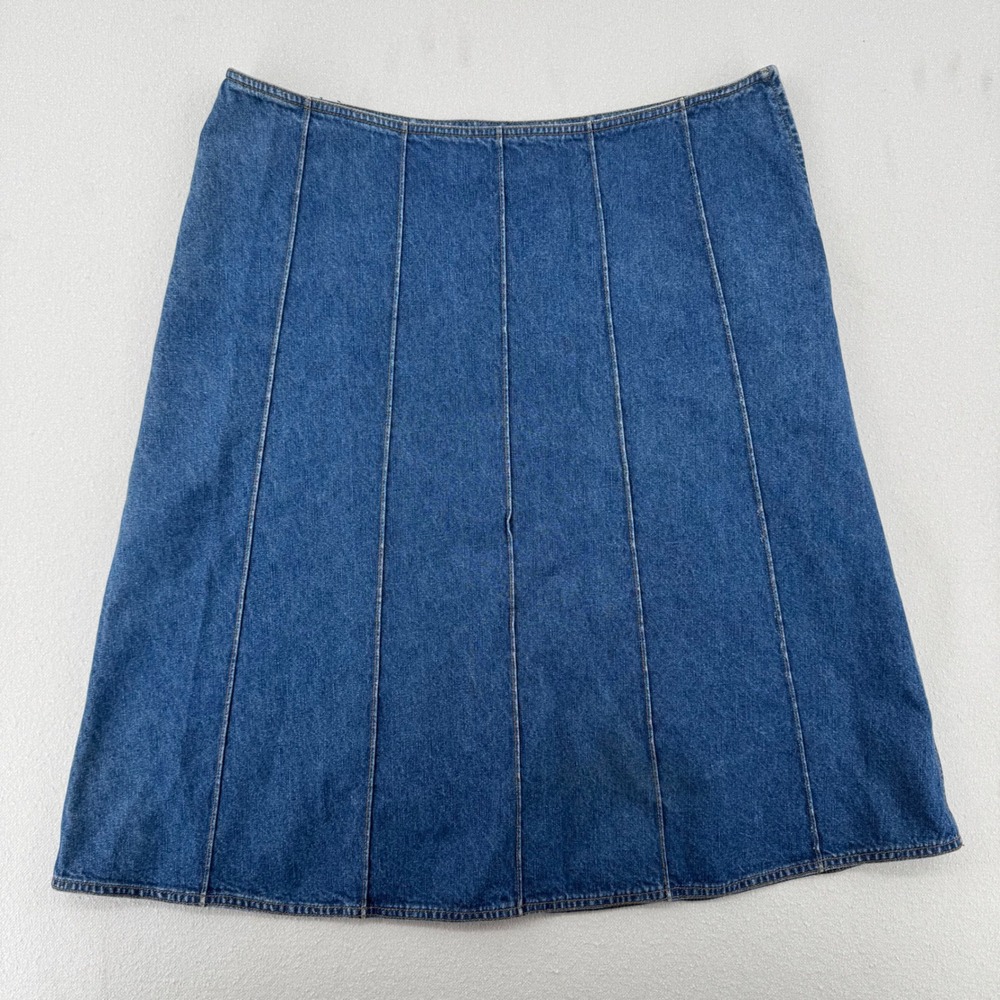 AK Anne Klein Womens Denim Midi Skirt Blue Paneled A-Line 100% Cotton Size 16